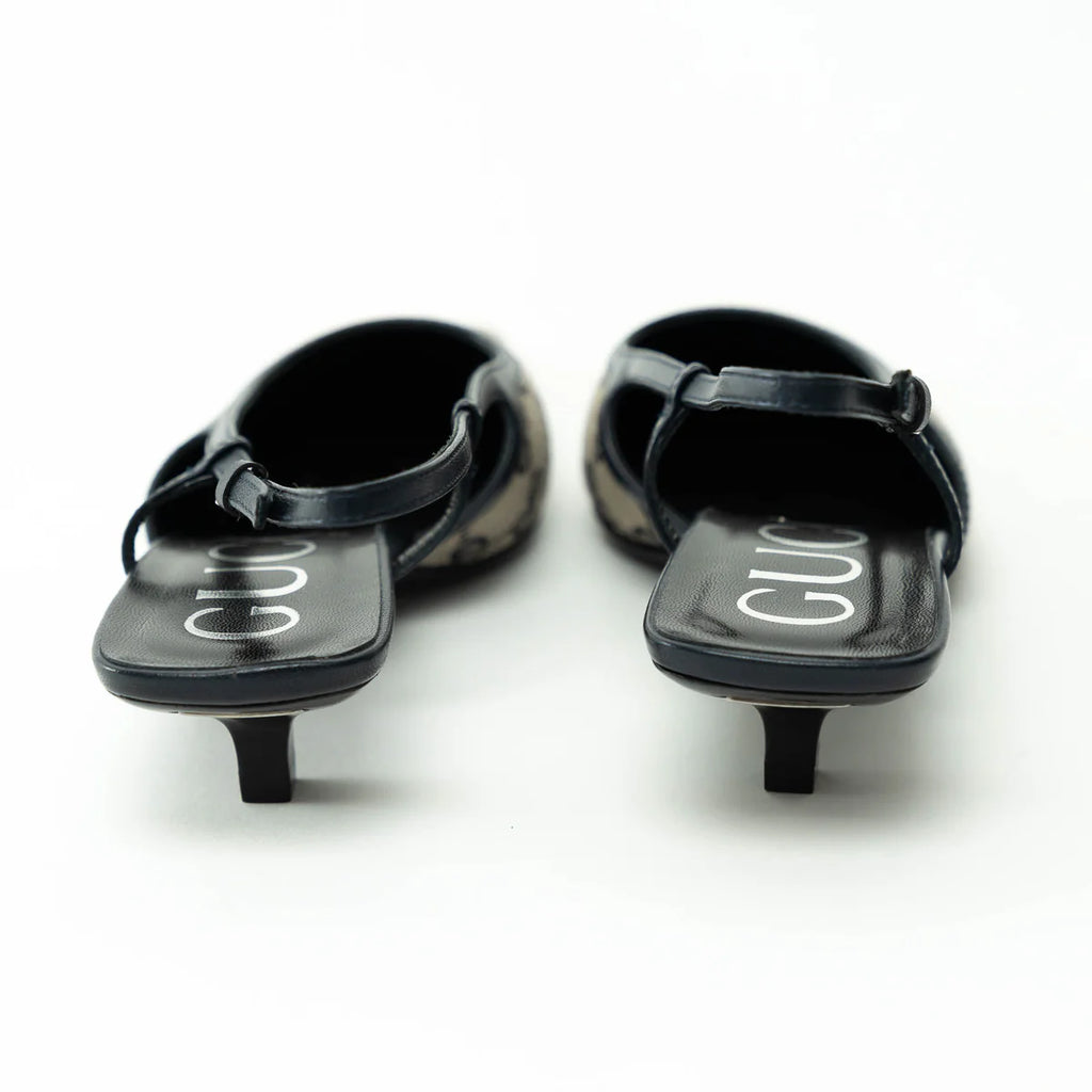 Gucci Monogram Sling Back Kitten Heels Size 36.5 Coeur Cult Core