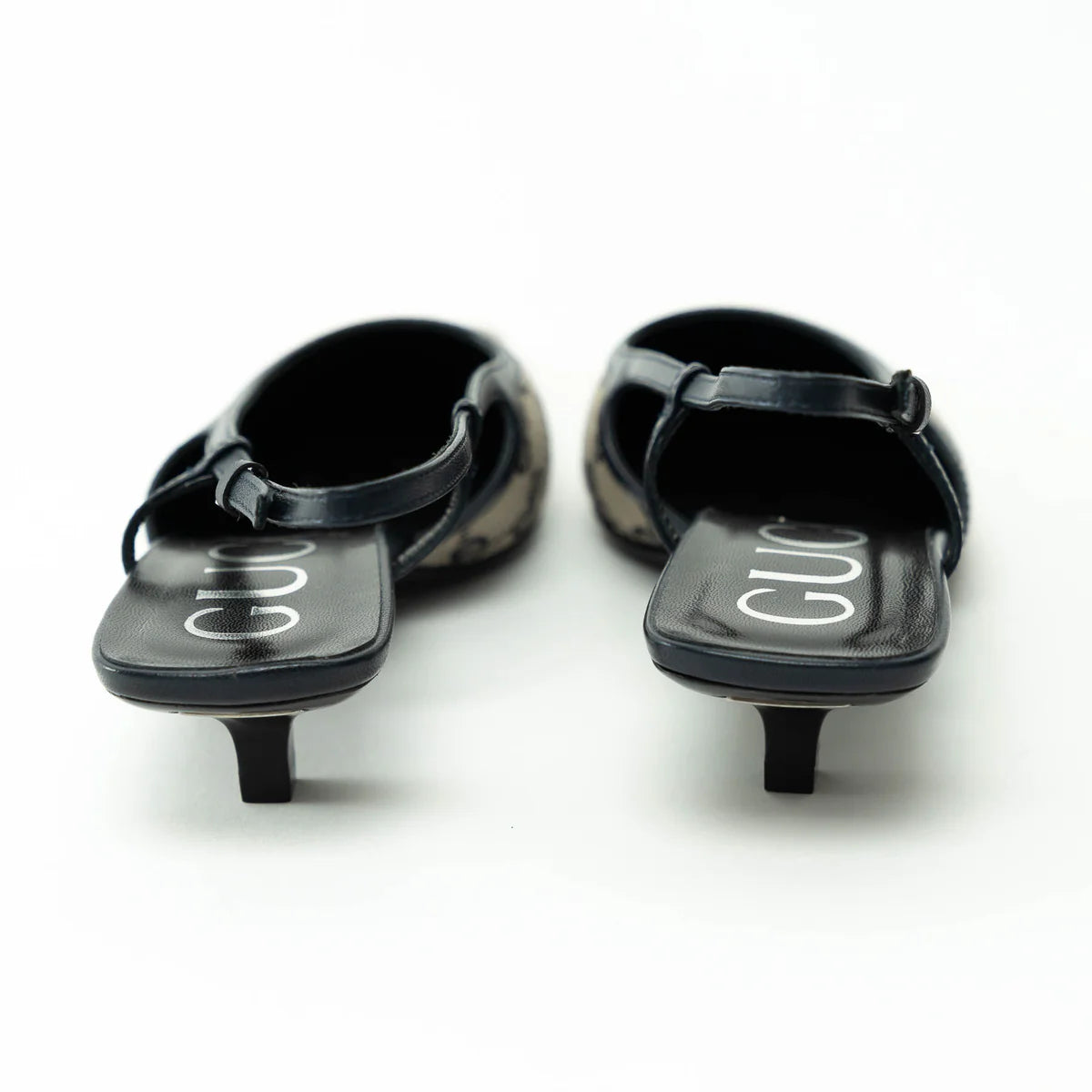 Gucci Monogram Sling Back Kitten Heels Size 36.5 Coeur Cult Core
