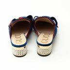Gucci Blue Velvet Mules with Crystal Embellished Heel Size 38 Coeur Cult Core