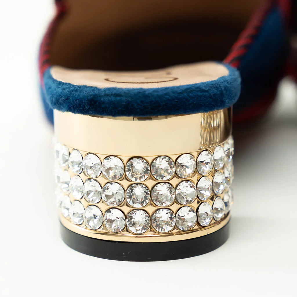 Gucci Blue Velvet Mules with Crystal Embellished Heel Size 38 Coeur Cult Core