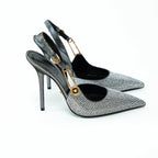 Versace Silver Crystal Embellished Slingback Pumps Size 40 Coeur Cult Core