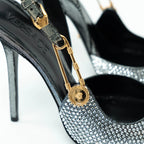 Versace Silver Crystal Embellished Slingback Pumps Size 40 Coeur Cult Core