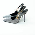 Versace Silver Crystal Embellished Slingback Pumps Size 40 Coeur Cult Core