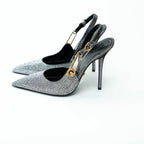 Versace Silver Crystal Embellished Slingback Pumps Size 40 Coeur Cult Core