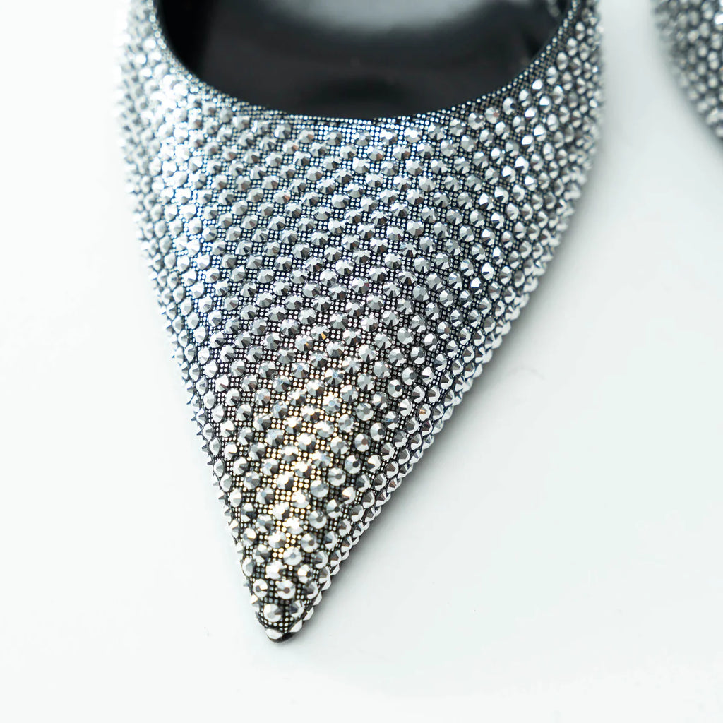 Versace Silver Crystal Embellished Slingback Pumps Size 40 Coeur Cult Core