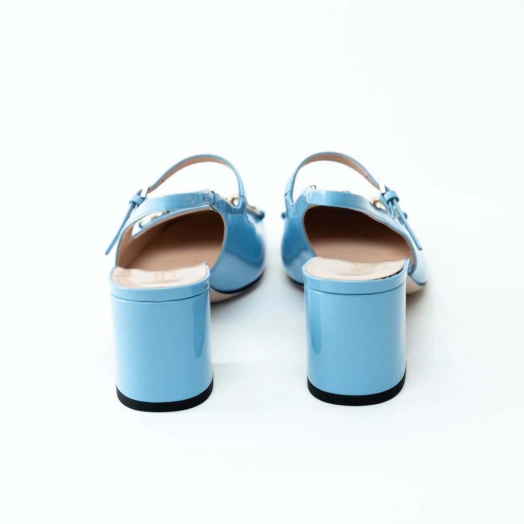 Gucci Blue Patent Leather Slingbacks with Horsebit Size 38 Coeur Cult Core