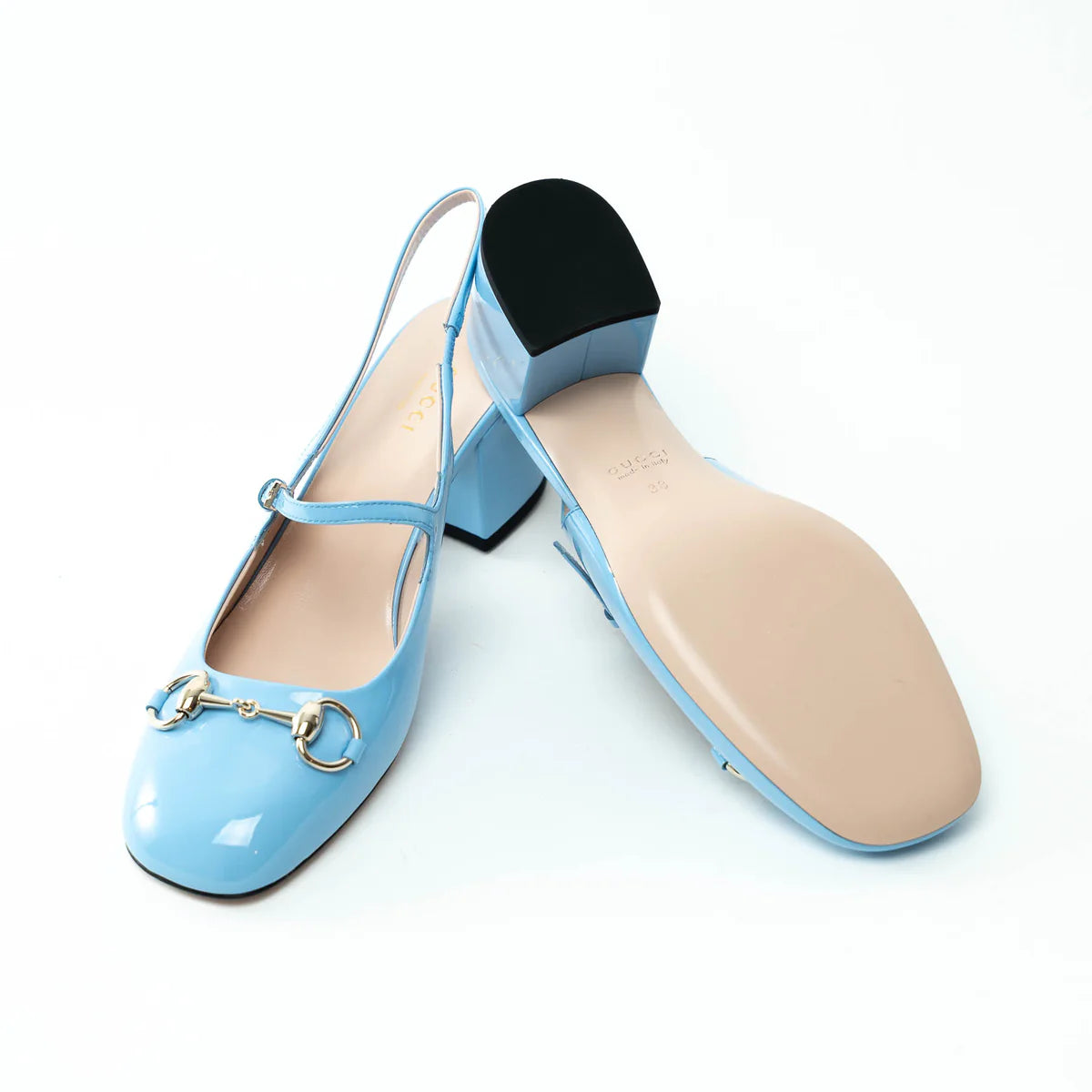 Gucci Blue Patent Leather Slingbacks with Horsebit Size 38 Coeur Cult Core