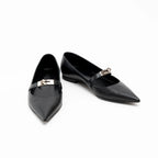 Hermes Black Lambskin Leather Kelly Ballet Flats Size 38.5