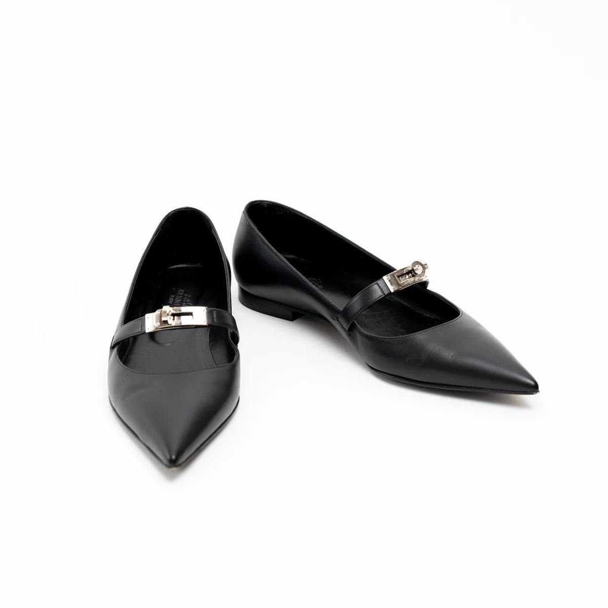Hermes Black Lambskin Leather Kelly Ballet Flats Size 38.5