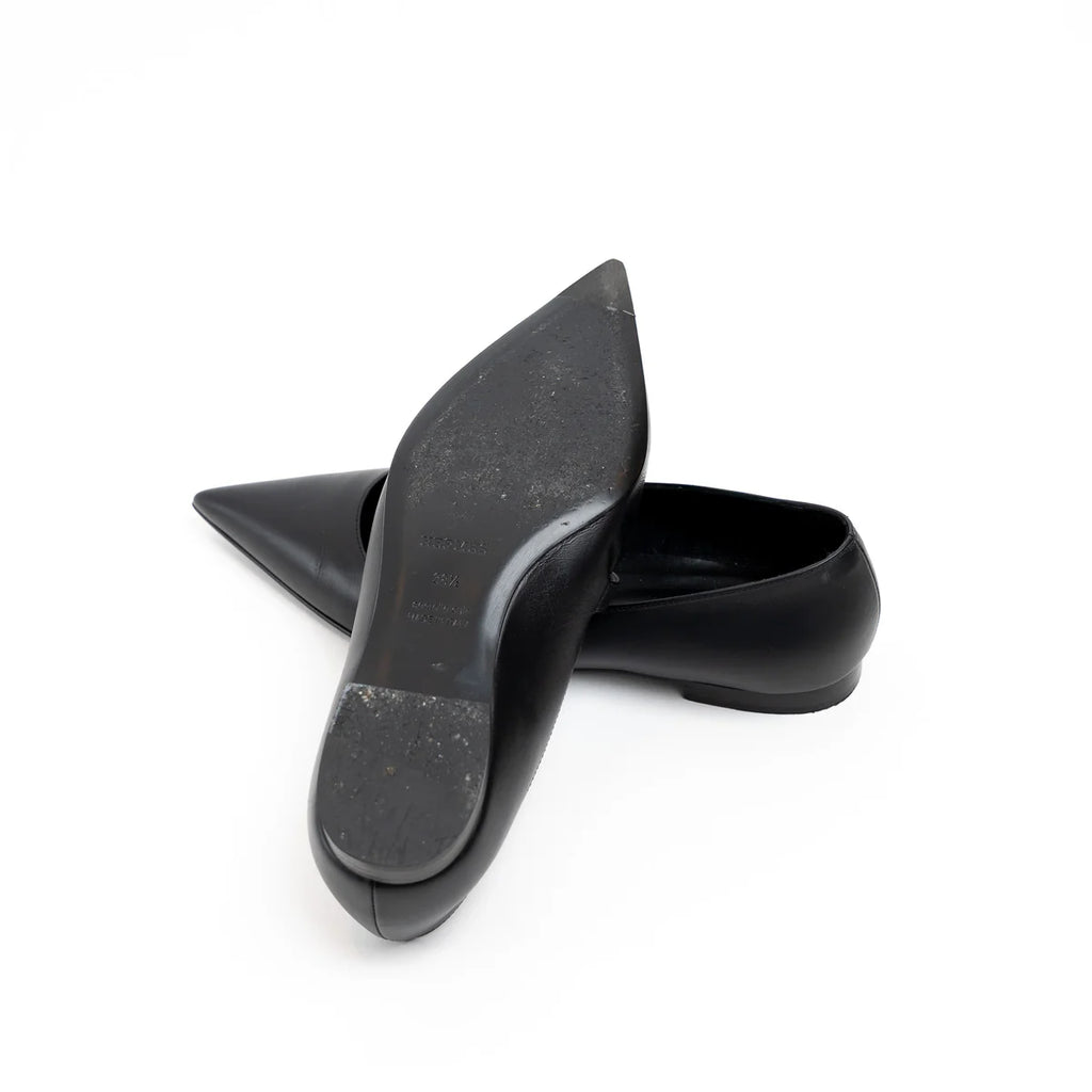 Hermes Black Lambskin Leather Kelly Ballet Flats Size 38.5