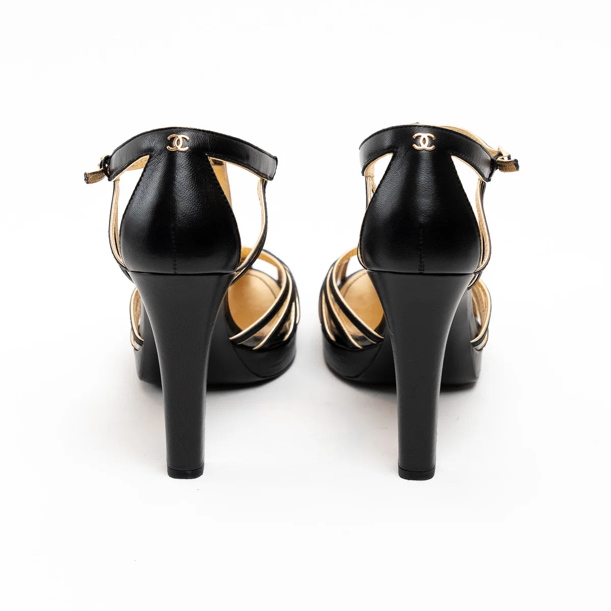 Pre-Loved Chanel™ Black Leather Caged Sandals Size 40C