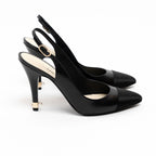 Pre-Loved Chanel™ Black Calfskin Leather Velvet Tip Slingback Sandals Size 39