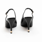 Pre-Loved Chanel™ Black Calfskin Leather Velvet Tip Slingback Sandals Size 39