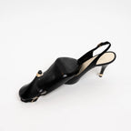 Pre-Loved Chanel™ Black Calfskin Leather Velvet Tip Slingback Sandals Size 39