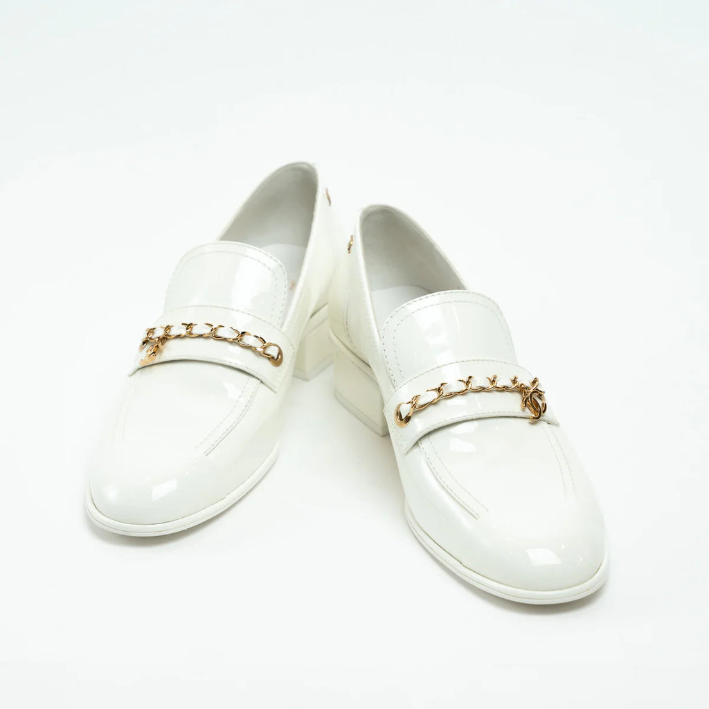 Chanel White Patent Leather Loafers Size 39C