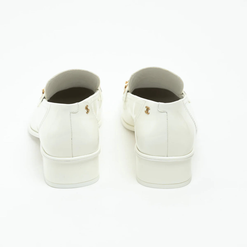 Chanel White Patent Leather Loafers Size 39C