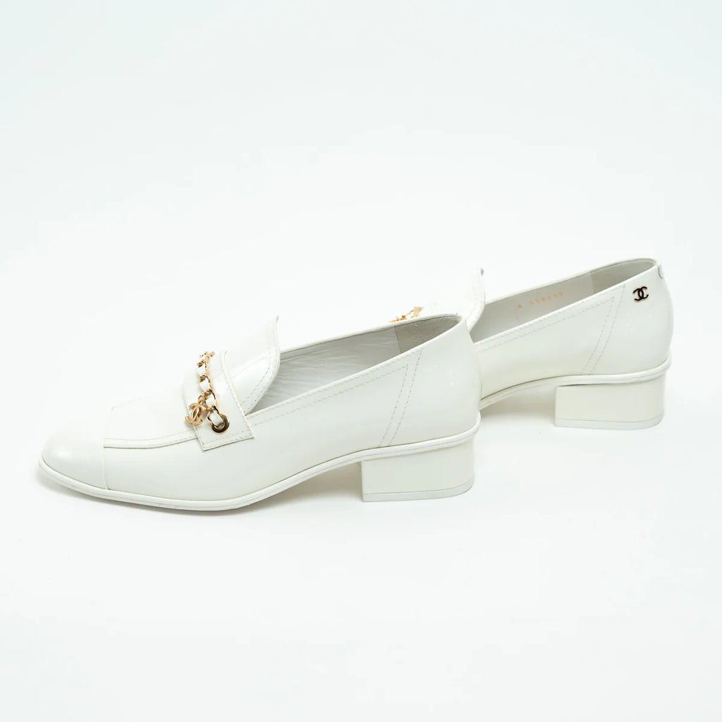 Chanel White Patent Leather Loafers Size 39C