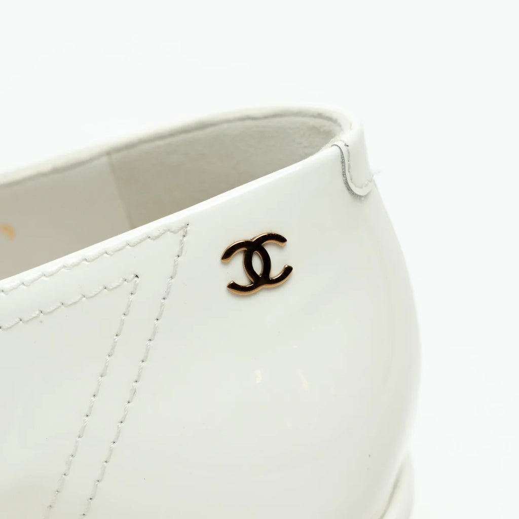 Chanel White Patent Leather Loafers Size 39C