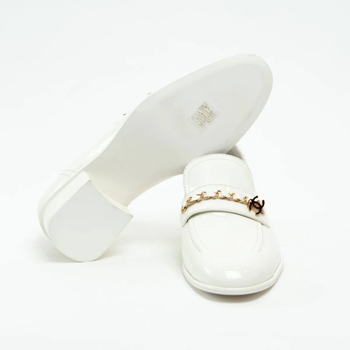 Chanel White Patent Leather Loafers Size 39C