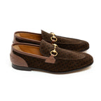 Gucci Brown Monogram Suede Horsebit Loafers Size 8 Coeur Cult Core