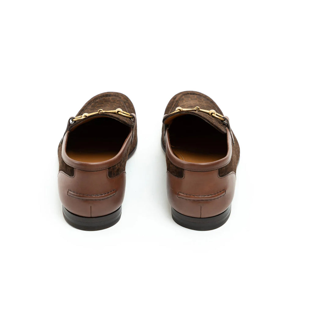 Gucci Brown Monogram Suede Horsebit Loafers Size 8 Coeur Cult Core