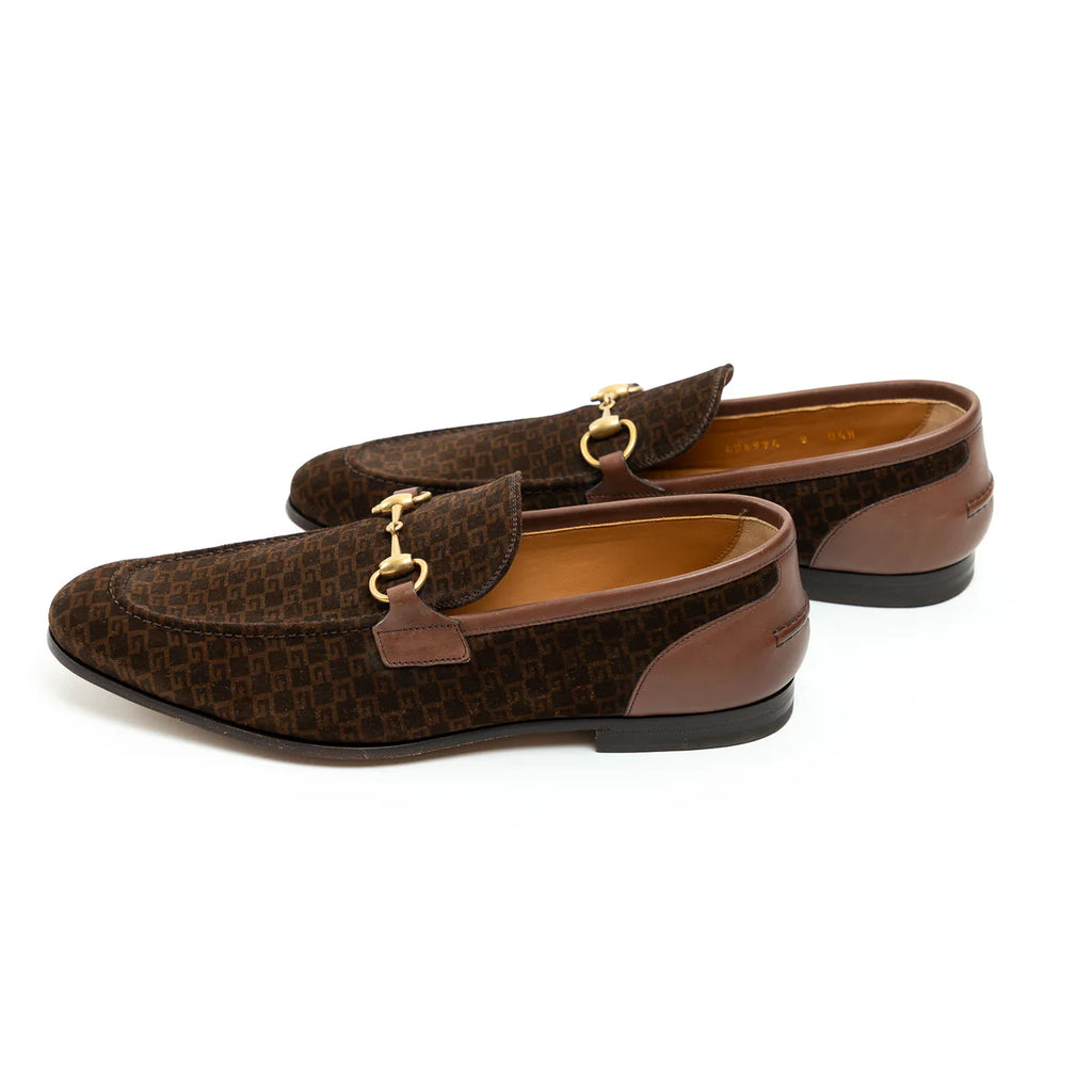Gucci Brown Monogram Suede Horsebit Loafers Size 8 Coeur Cult Core