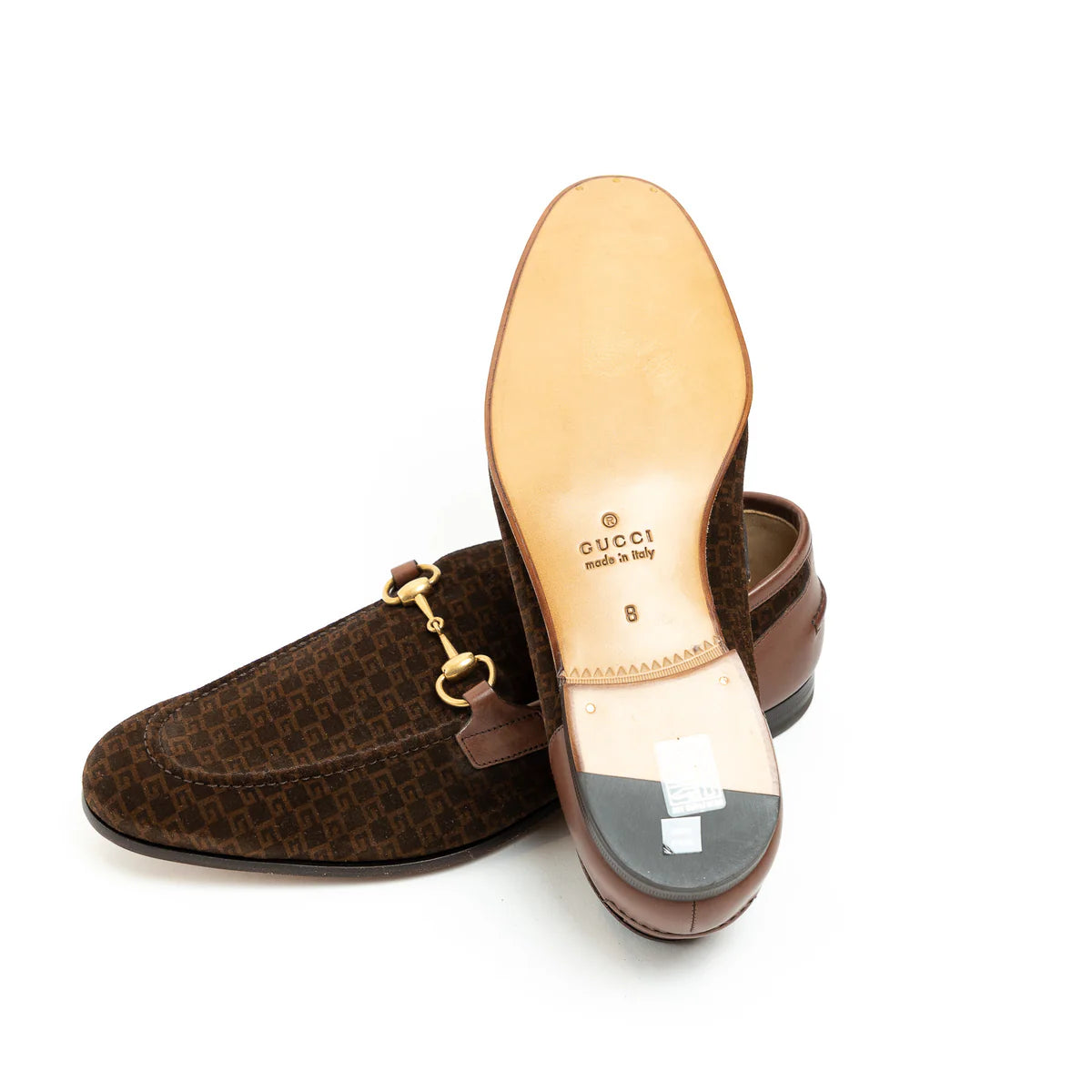 Gucci Brown Monogram Suede Horsebit Loafers Size 8 Coeur Cult Core