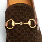 Gucci Brown Monogram Suede Horsebit Loafers Size 8 Coeur Cult Core