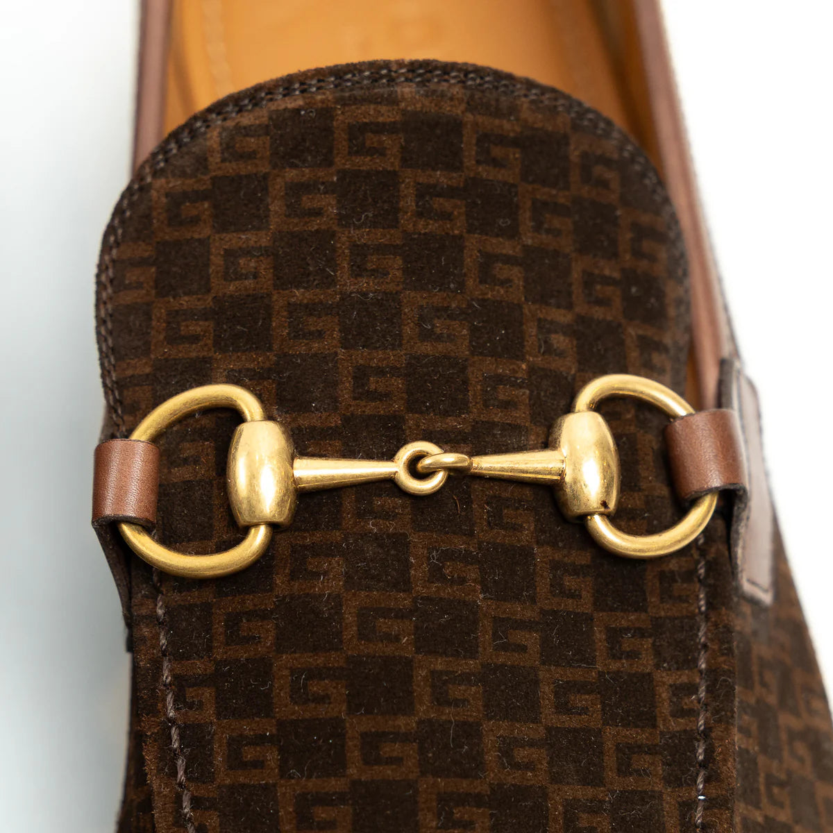 Gucci Brown Monogram Suede Horsebit Loafers Size 8 Coeur Cult Core