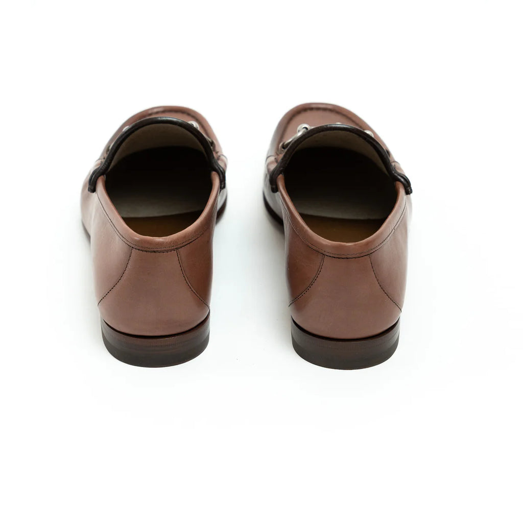 Gucci Brown Grained Leather Horsebit Loafers, Size 8
