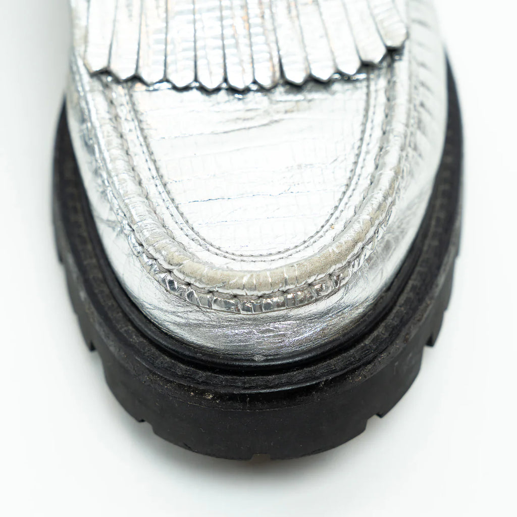 Celine Metallic Croc Embossed Leather Loafers Size 38