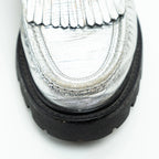 Celine Metallic Croc Embossed Leather Loafers Size 38