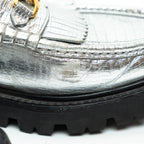 Celine Metallic Croc Embossed Leather Loafers Size 38