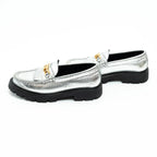 Celine Metallic Croc Embossed Leather Loafers Size 38