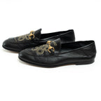 Gucci Black Lambskin Leather Snake Print Horsebit Loafers Size 8