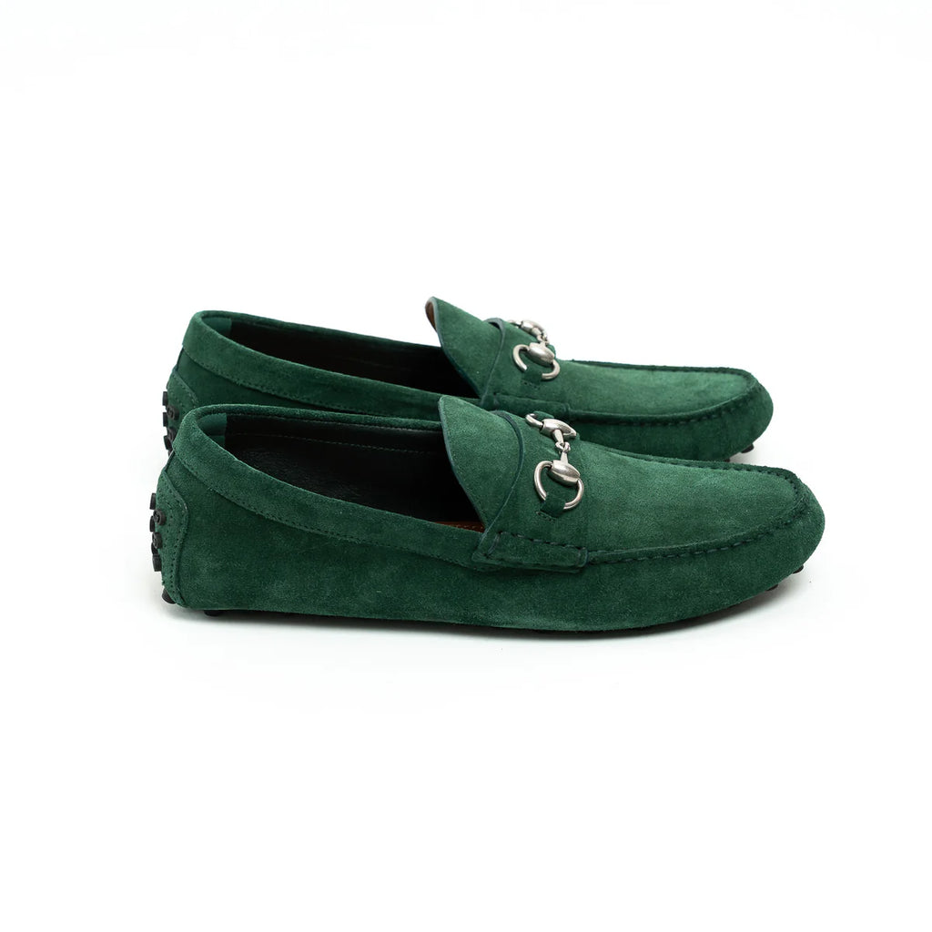 Gucci Green Suede Horsebit Loafers Size 42
