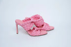 Bottega Veneta Woven Raffia Pink Heeled Sandals Size 39.5 Coeur Cult Core