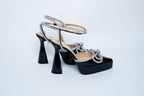 Mach &amp; Mach Black Patent Heels with Crystal Embellished Bow and Ankle Strap Size 40