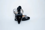 Mach &amp; Mach Black Patent Heels with Crystal Embellished Bow and Ankle Strap Size 40