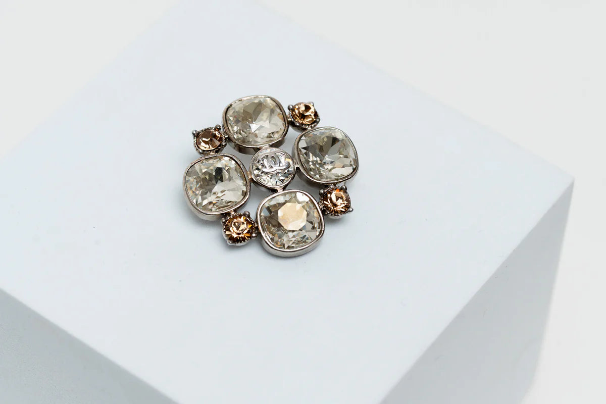 Silver-Tone Crystal Brooch