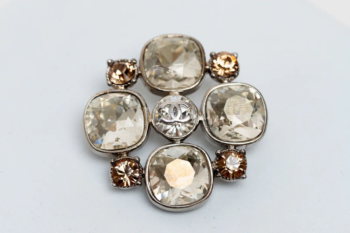 Silver-Tone Crystal Brooch
