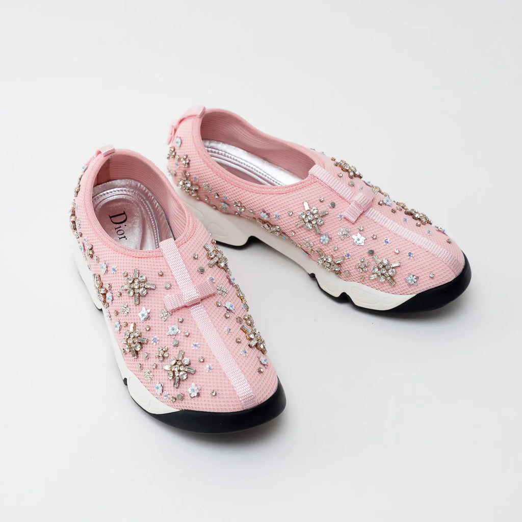 Dior Pink Embellished Mesh Fusion Sneakers Size 38.5 Coeur Cult Core