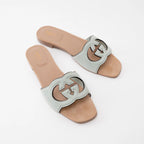 Gucci Sage Suede Interlocking G Slide Sandals Size 42 Coeur Cult Core
