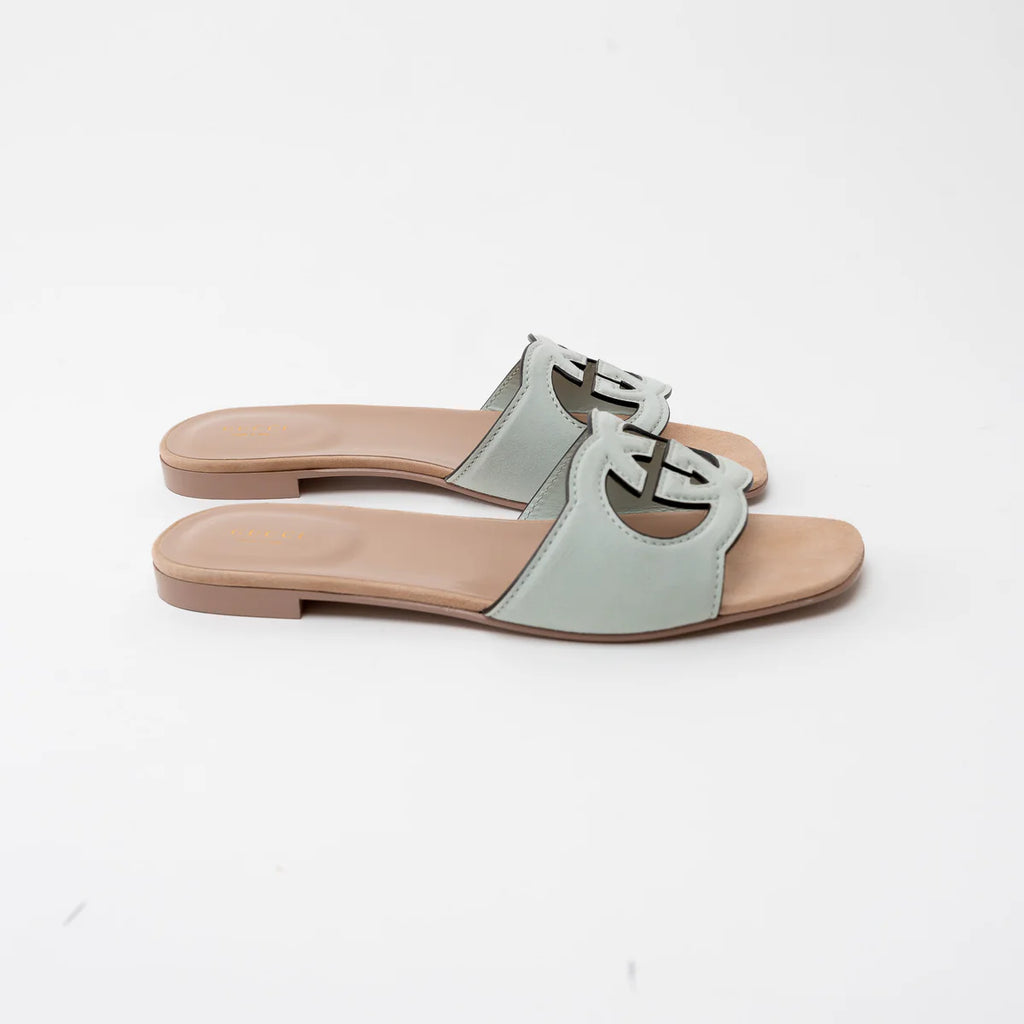Gucci Sage Suede Interlocking G Slide Sandals Size 42 Coeur Cult Core