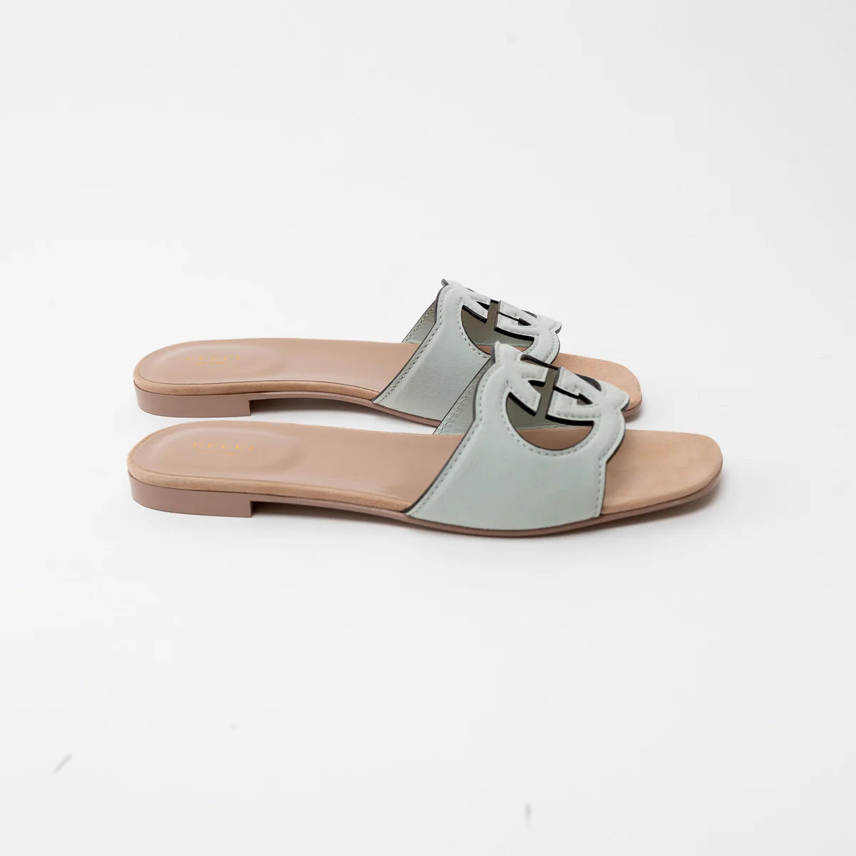 Gucci Sage Suede Interlocking G Slide Sandals Size 42 Coeur Cult Core