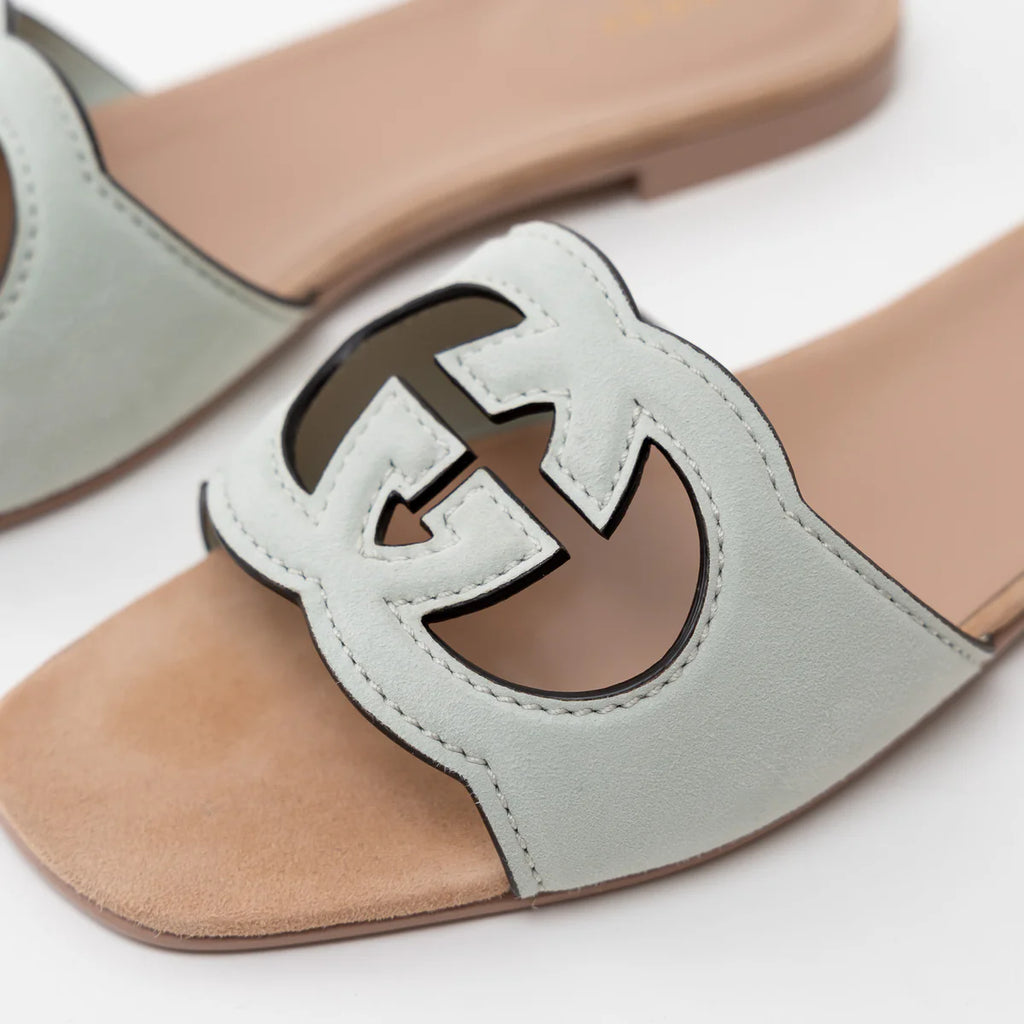 Gucci Sage Suede Interlocking G Slide Sandals Size 42 Coeur Cult Core
