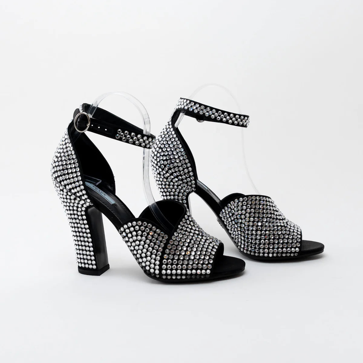 Prada Black Satin Crystal Embellished Sandals Size 41 Coeur Cult Core
