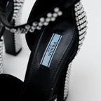 Prada Black Satin Crystal Embellished Sandals Size 41 Coeur Cult Core