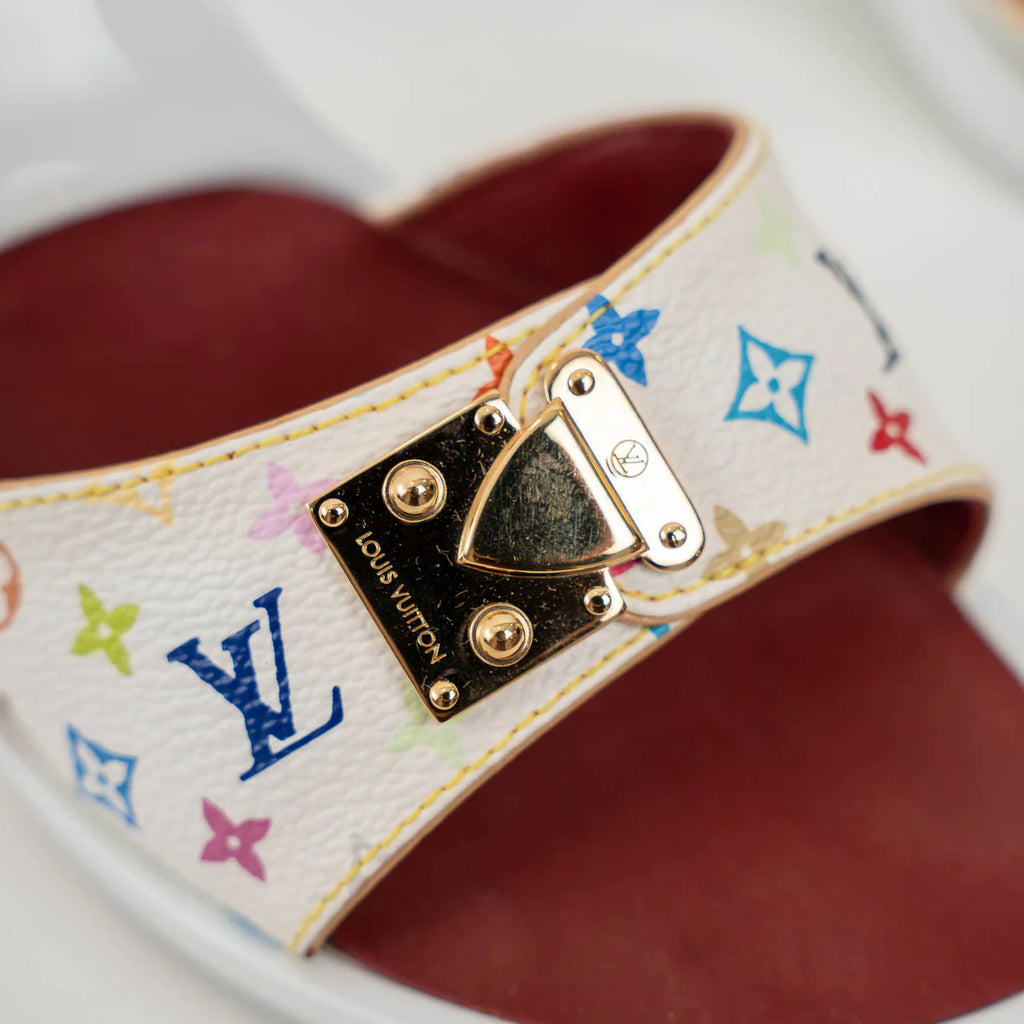 Louis Vuitton White Multicolour Monogram Coated Canvas Sandals Size 36.5 Coeur Cult Core