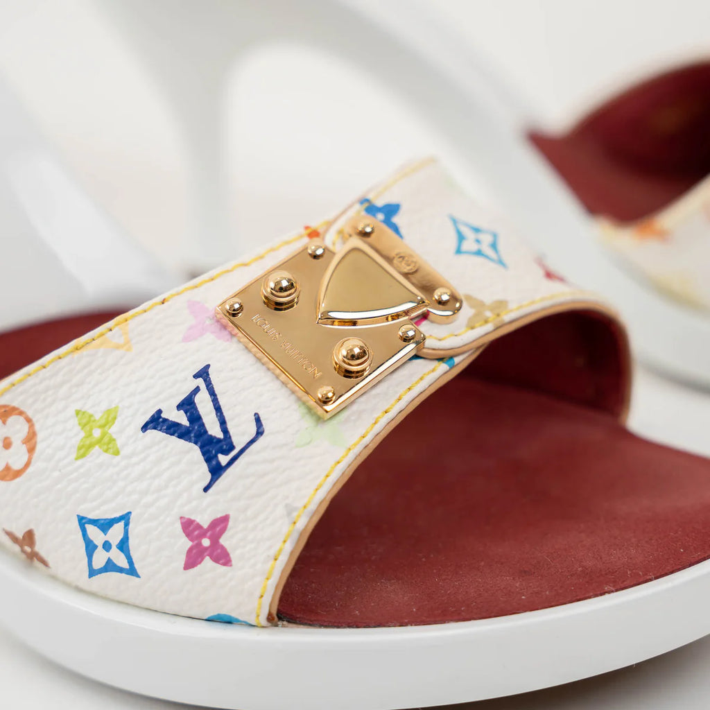 Louis Vuitton White Multicolour Monogram Coated Canvas Sandals Size 36.5 Coeur Cult Core